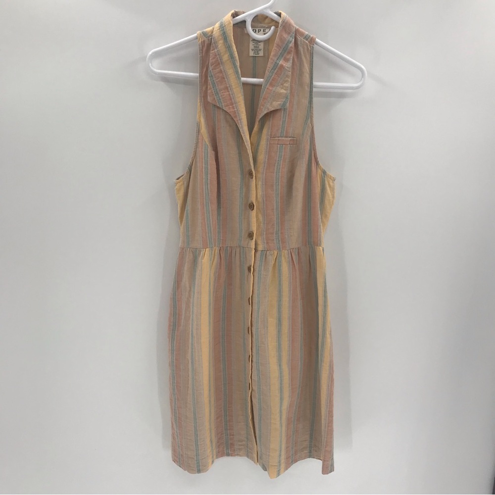 Striped Button Front Linen Dress || Cope